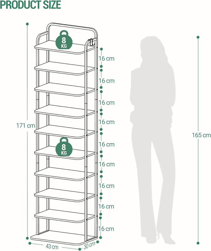 Hzuaneri Vertikales Schuhregal, 10-Stöckige Schuhregale, Schuhturm für kleine Räume, Freistehend, Ve