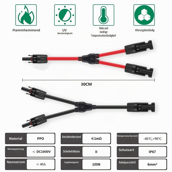 GENORTH 6 mm² Solarkabel Y-Verteiler 3 Paar,1Y2 Solarpanel Y Stecker 10AWG Y Stecker Fotovoltaik Kab