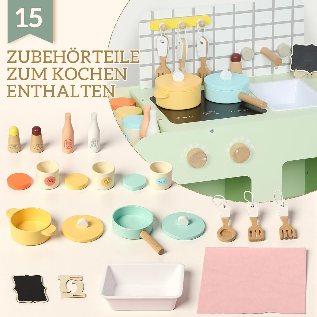 AIYAPLAY Kinderküche Spielküche mit Mikrowelle Spüle und Zubehör Spielzeugküche Puppenküche Spielset