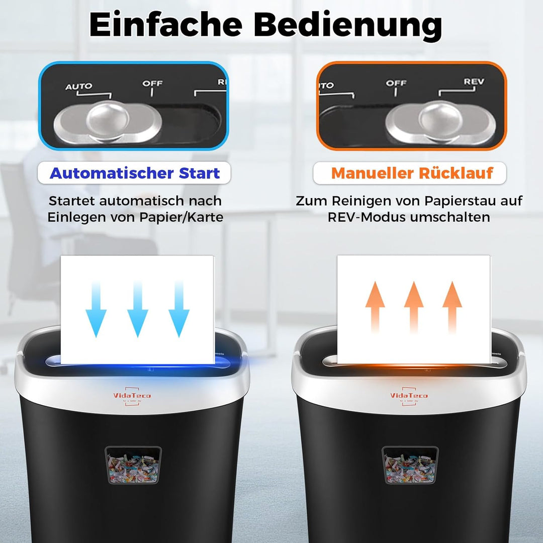 Schredder Aktenvernichter, VidaTeco 10 Blatt Kreuzschnitt Papierschredder für Kreditkarten/Heftklamm