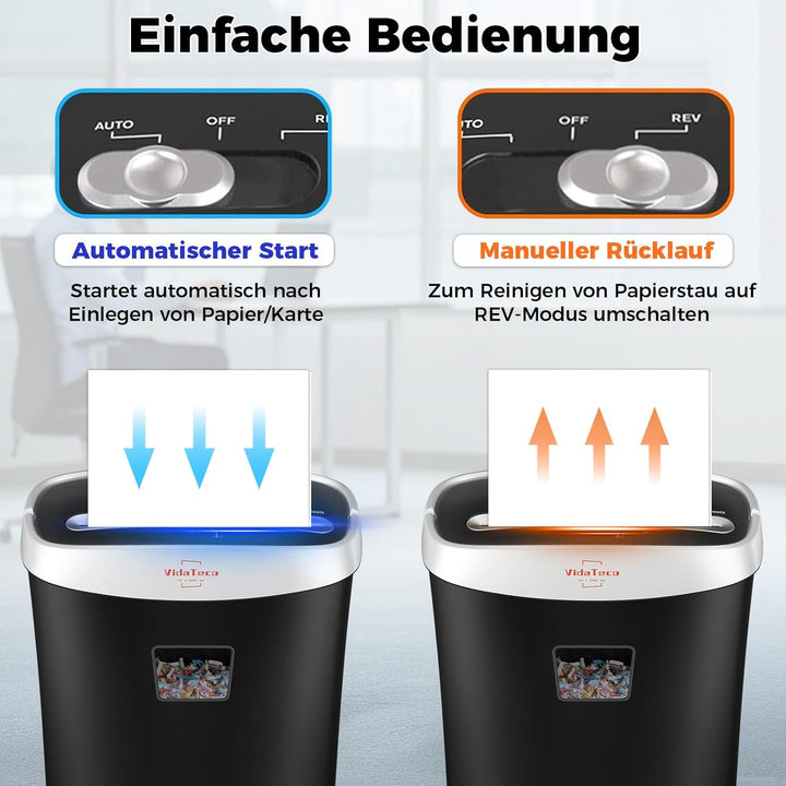 Schredder Aktenvernichter, VidaTeco 10 Blatt Kreuzschnitt Papierschredder für Kreditkarten/Heftklamm
