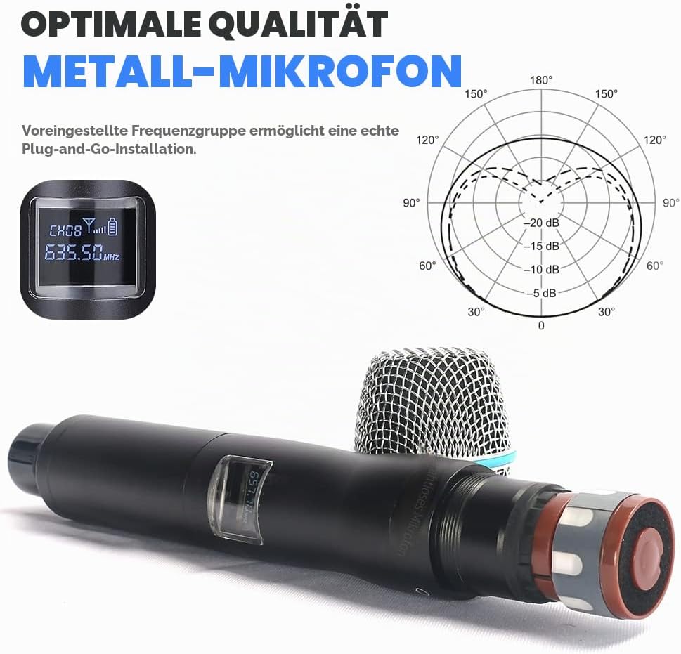 BOMGE UHF Metall Dual Handheld Wireless Mikrofone & Systeme für Karaoke, Gesang, Meeting, Party, Kir
