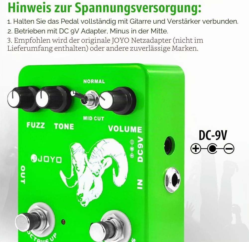 JOYO Octave Fuzz Pedal Germanium Fuzz 60er Rock-Effekt mit „Mid-Cut“ für E-Gitarre – True Bypass (Vo