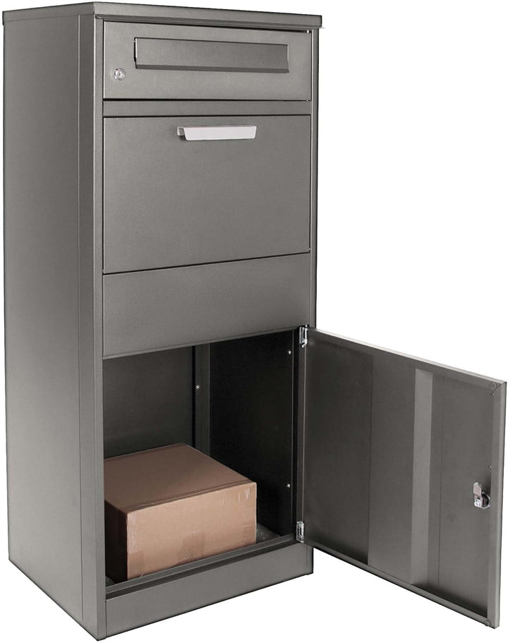 Wiltec Paketkasten grau 500 x 370 x 1120 mm, Paketbox Zuhause, Private Paketannahme passend für Pake
