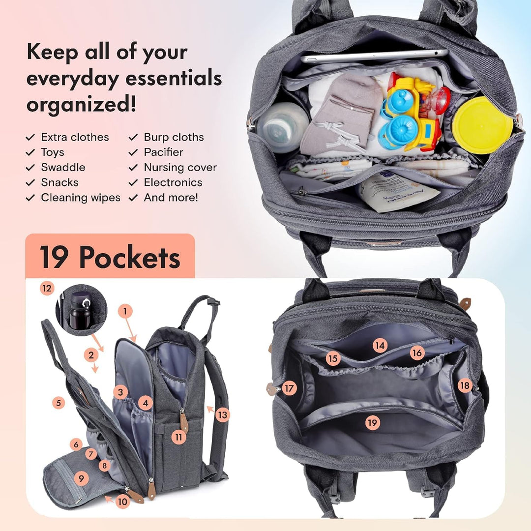 Wickeltasche Rucksack - Dikaslon Grosser Wickelrucksack mit Multifunktions-Babytaschen und mobiler W
