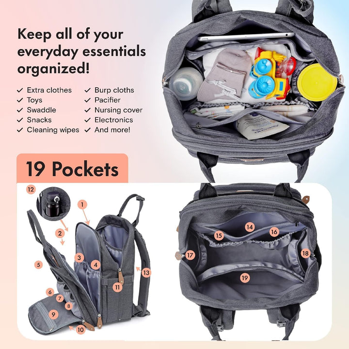 Wickeltasche Rucksack - Dikaslon Grosser Wickelrucksack mit Multifunktions-Babytaschen und mobiler W