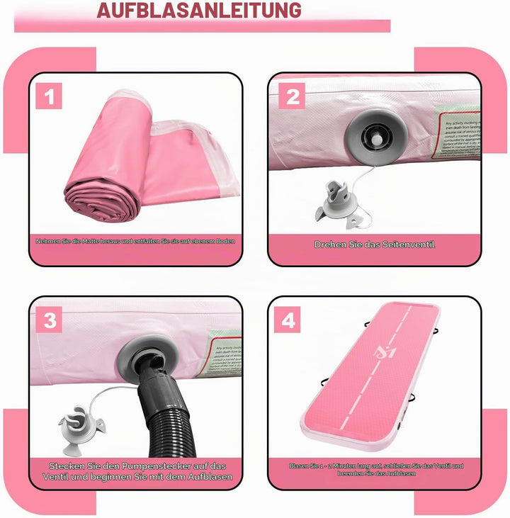 Aufblasbar Turnmatte Matten, 2M/ 3M/ 4M/ 5M/ 6M,10CM Hoch Luft-Trainingsmatte mit Luftpumpe, für Fam