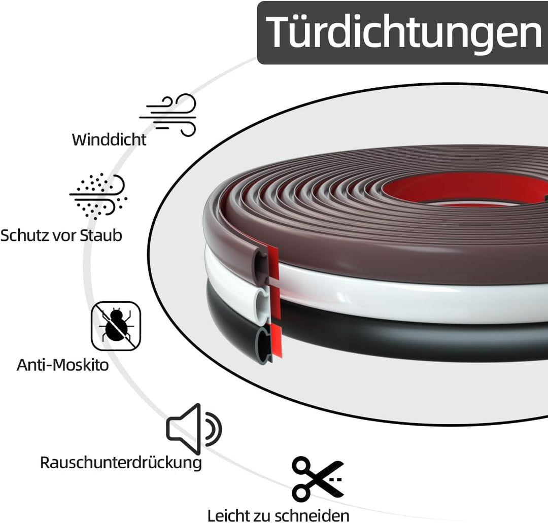 Türdichtung Dichtungsband Selbstklebend,Haustür Türrahmen Dichtung Flexibel,Türdichtungen Gummidicht
