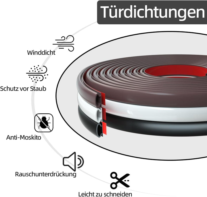 Türdichtung Dichtungsband Selbstklebend,Haustür Türrahmen Dichtung Flexibel,Türdichtungen Gummidicht