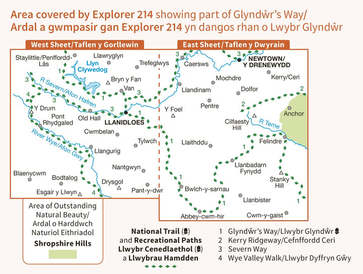 Llanidloes and Newtown - Y Drenewydd (OS Explorer Map, Band 214), Karte