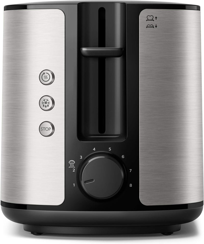 Philips HD2650/90 Toaster edelstahl (950 W, 8 Bräunungsstufen, Brötchenaufsatz, Auftau- und Aufwärmf