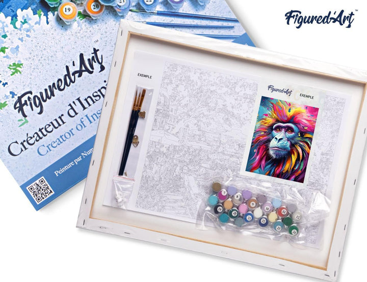 Figured'Art Malen Nach Zahlen Erwachsene Mit Rahmen Pavian Farbenfroh Abstrakt - Paint by Numbers Ba
