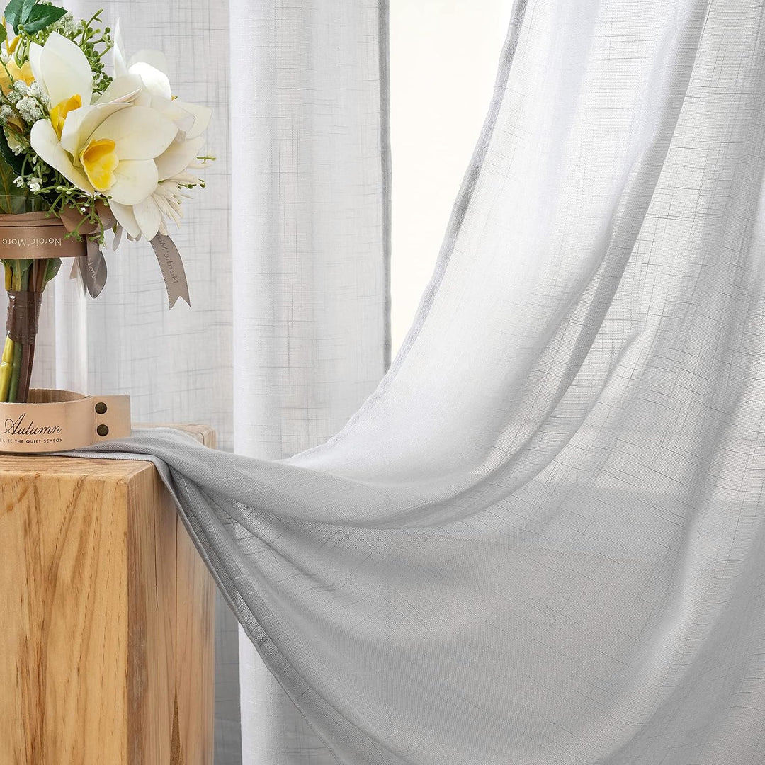 MIULEE 2er Set Voile Vorhang Sheer Leinenvorhang mit Ösen Transparente Leinen Optik Gardine Ösenscha
