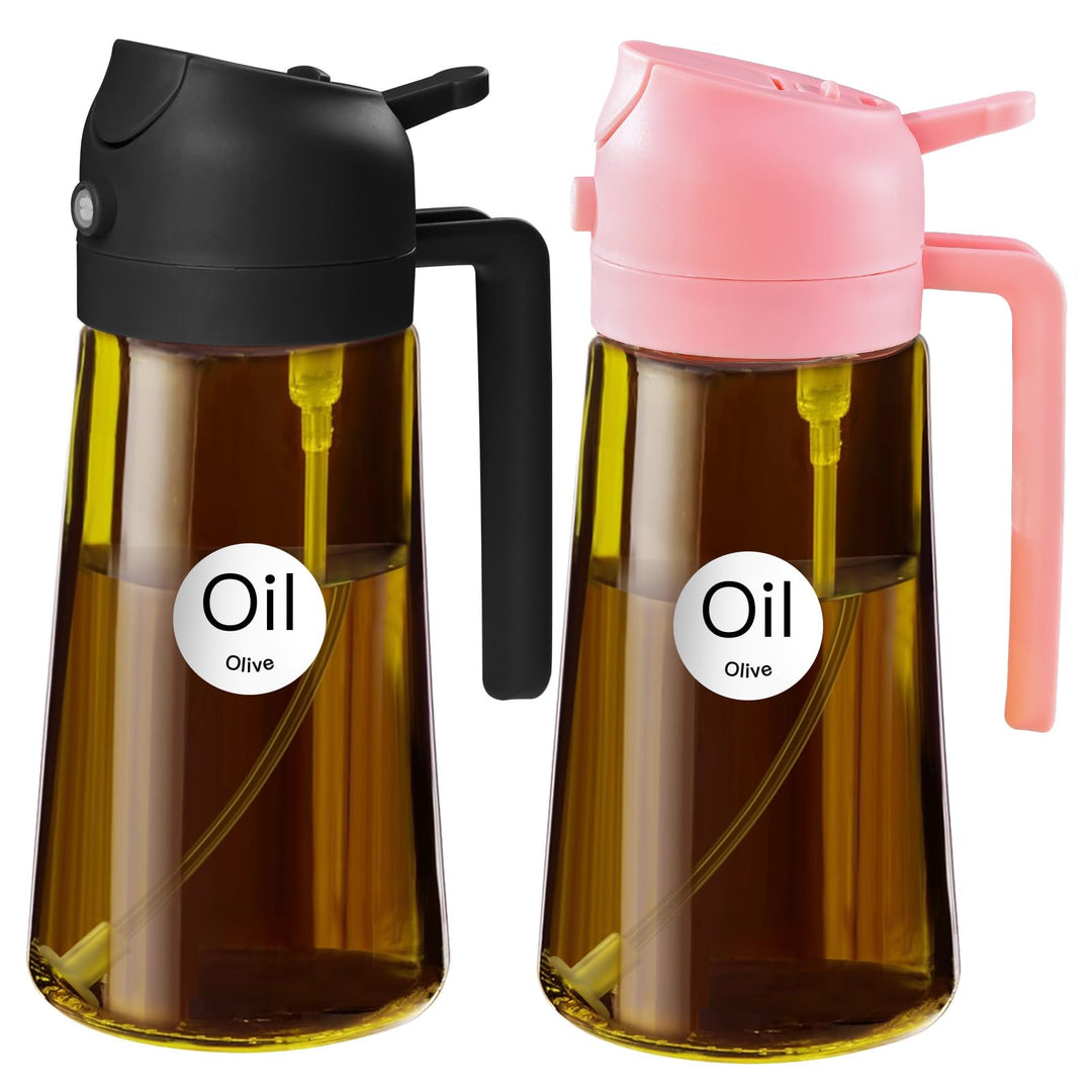 YARRAMATE 2 Stück 470ml Ölsprüher zum Kochen, 2-in-1 UV Schutz ölzerstäuber für die Küche, Bernstein