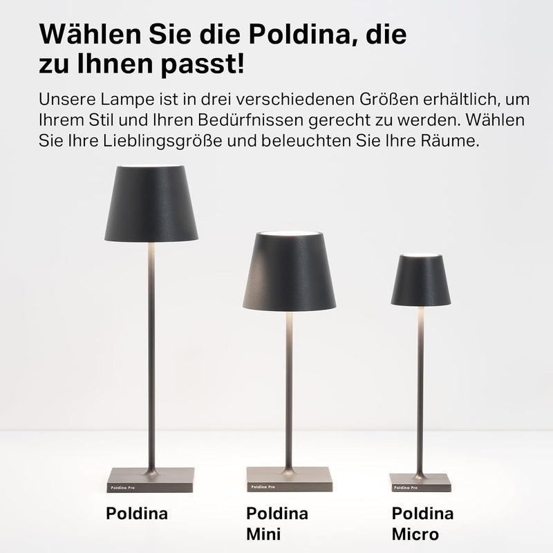 Zafferano Poldina Pro Micro Kabellose LED-Tischlampe Aufladbar - Dimmbare Touch Akku Lampe für Innen