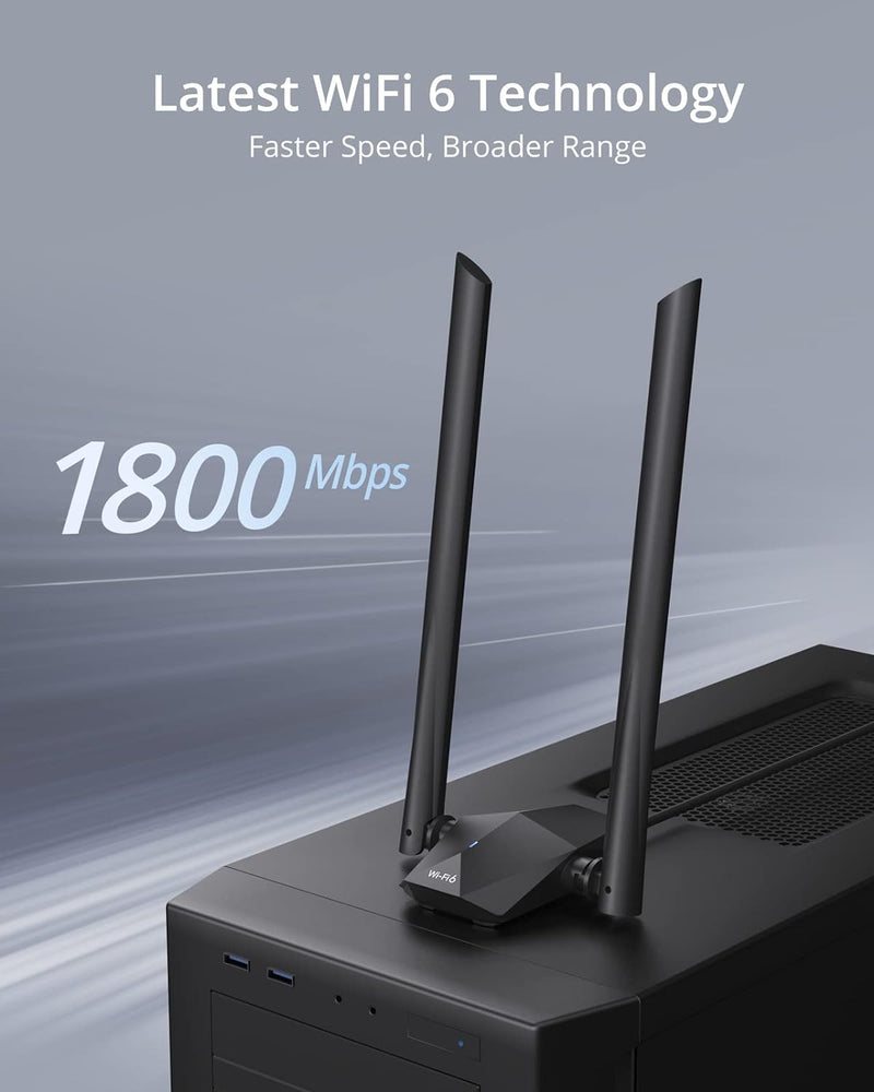 BrosTrend AX1800 High Gain WLAN Stick für PC, WiFi 6 Stick hohe Reichweite, DualBand 1201Mbit/s 5GHz