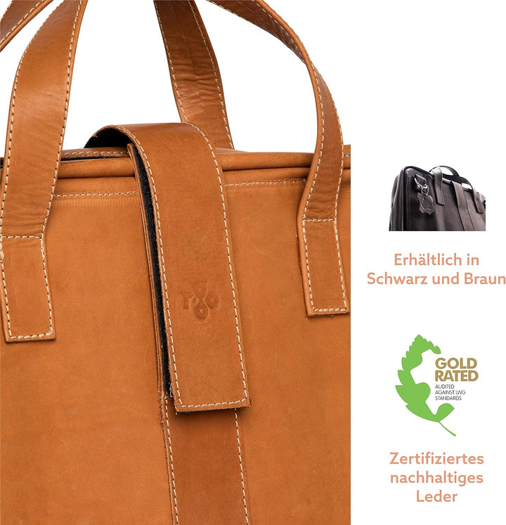 R-GO Viva Laptoptasche, 15.6 Zoll Notebooktasche, Vollnarbenleder (LWG-Zertifizierung), Integrierter
