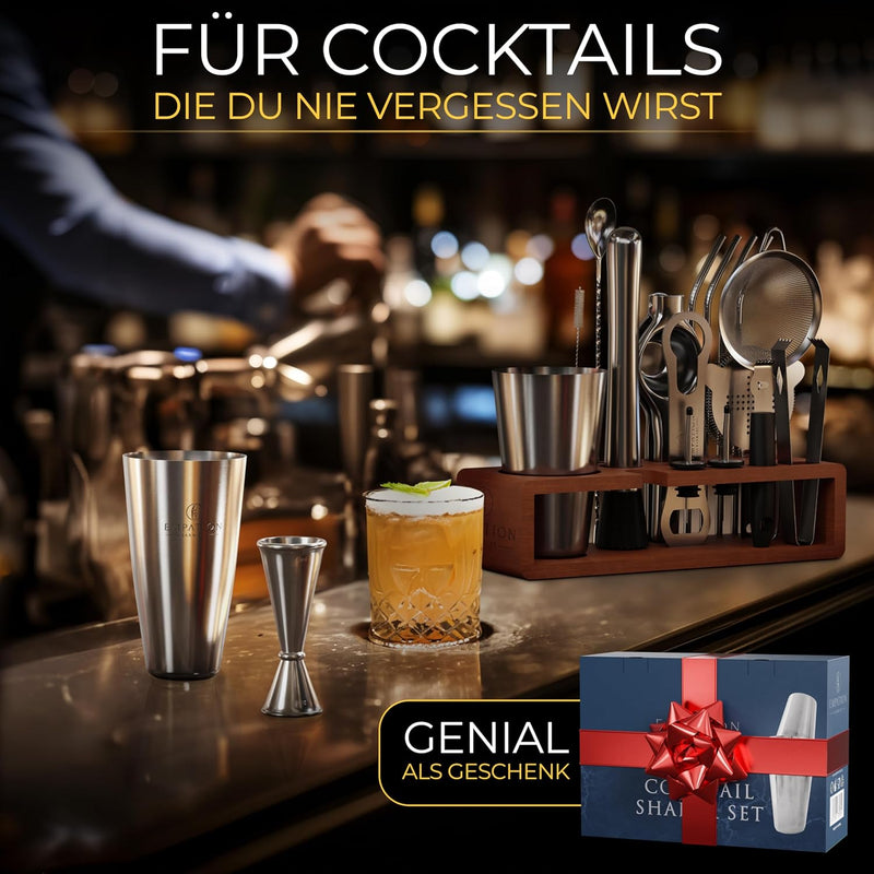 EMPATION Cocktail Set [TESTSIEGER] 750ml Boston Cocktail Shaker - leicht zu öffnen & kein Verklemmen