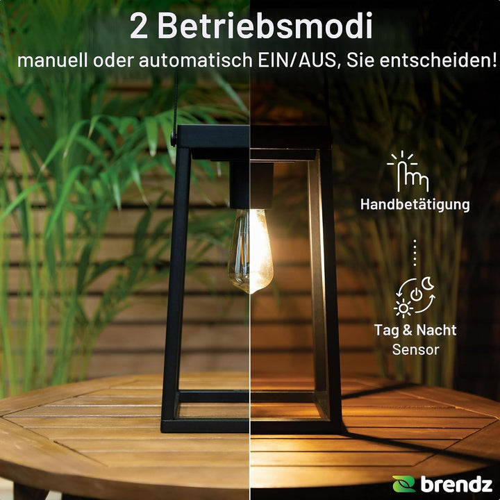 Brendz Tischlampe Solar Outdoor, Solar laterne für Aussen IP44, Akku aufladbar über USB-C, Gartendek