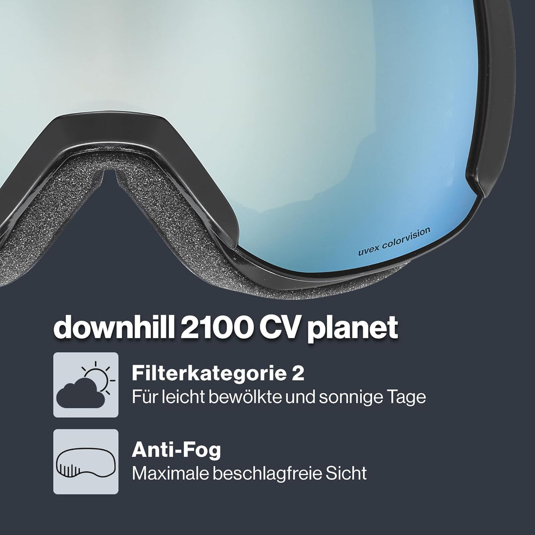 uvex Unisex Downhill 2100 Cv Planet Skibrille (1er Pack) Einheitsgrösse black/white-green, Einheitsg