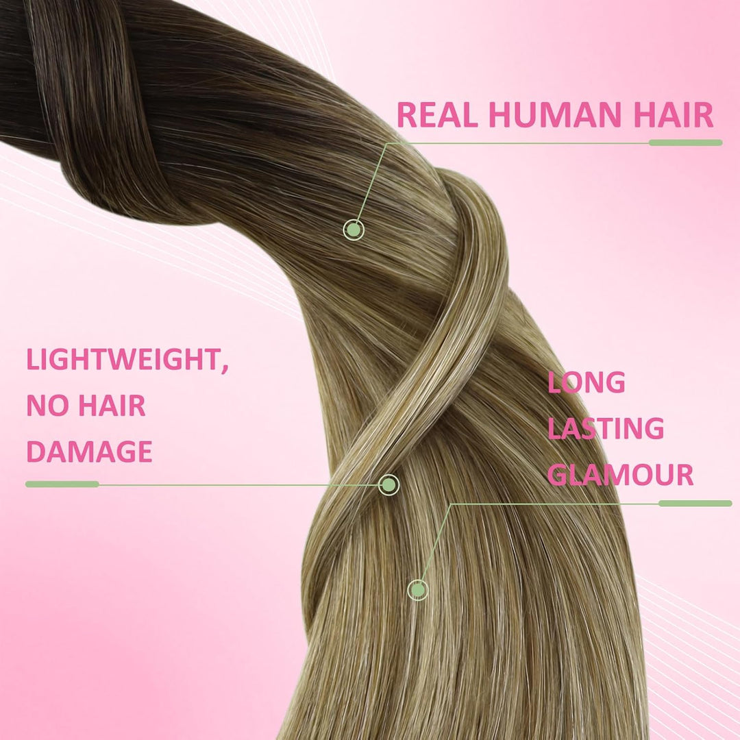 YoungSee Tape in Extensions Balayage Invisible Tape Extensions Echthaar Braun Ombre Blond Echthaar E