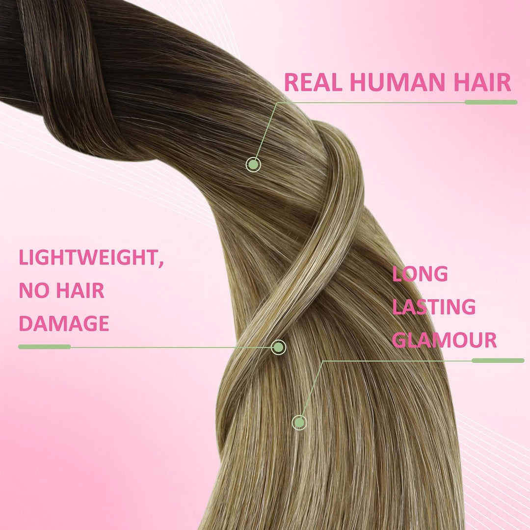 YoungSee Tape Extensions Echthaar Balayage 35cm Echthaar Extensions Tape Braun Ombre Blond Extension