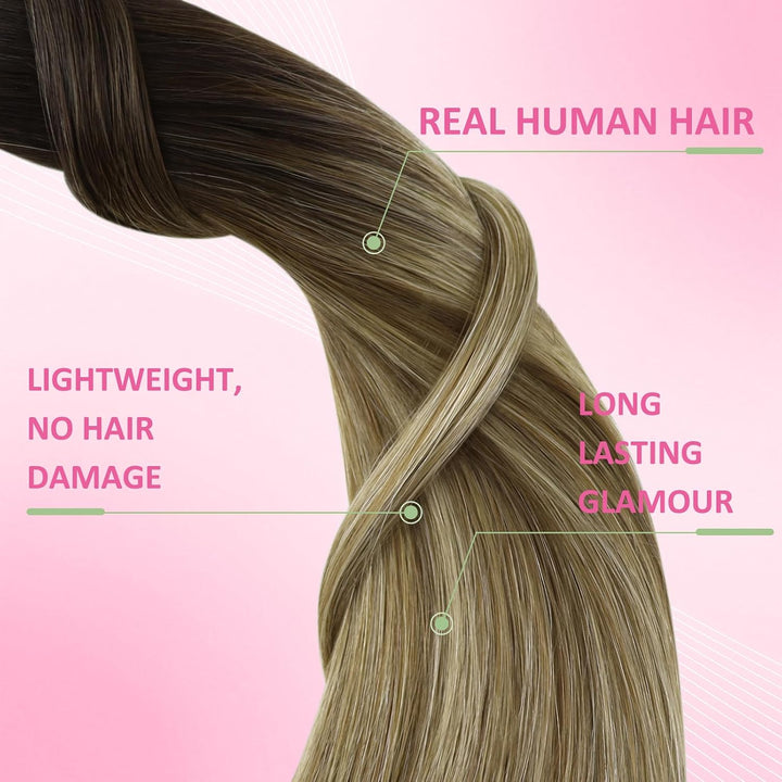 YoungSee Tape Extensions Echthaar Balayage 35cm Echthaar Extensions Tape Braun Ombre Blond Extension