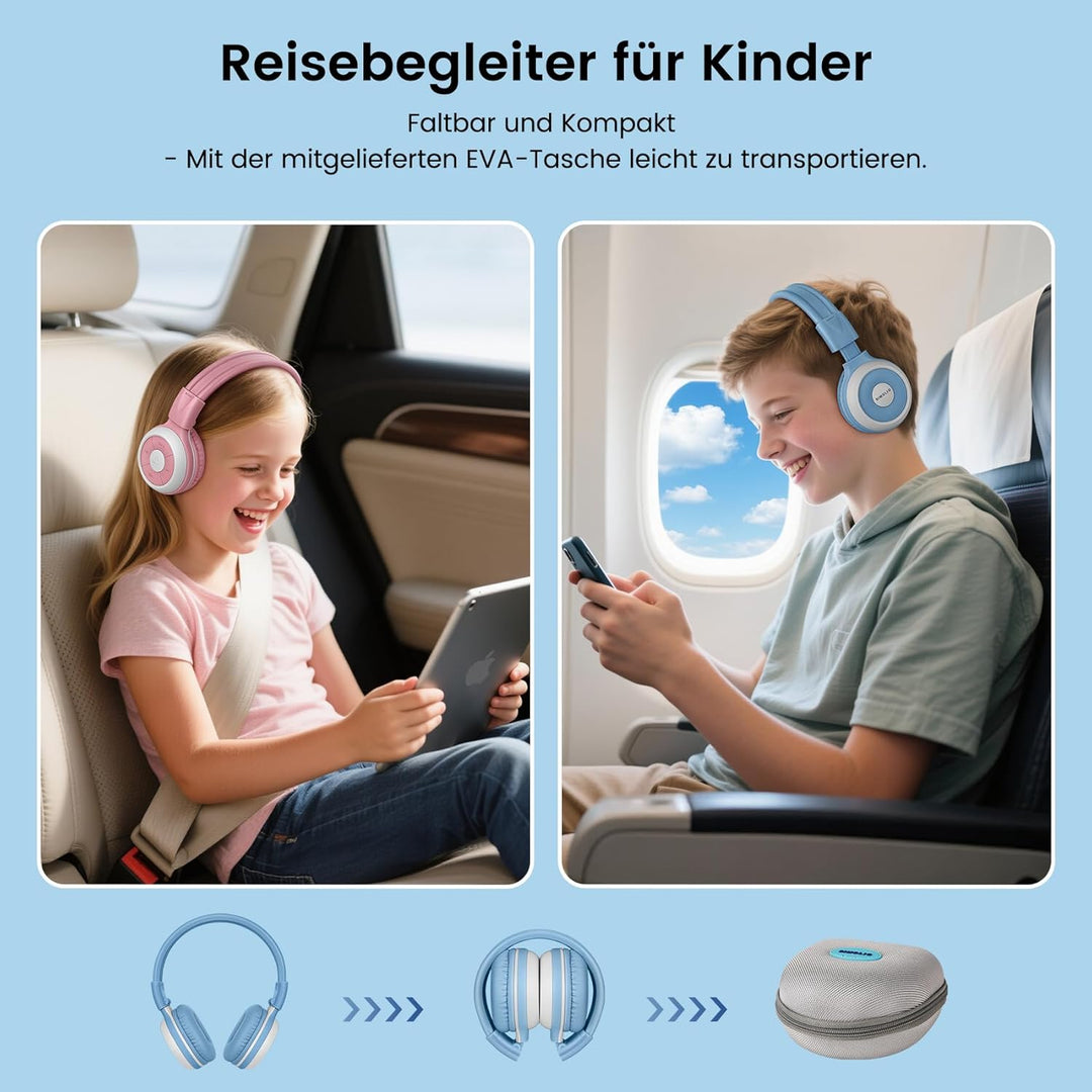 SIMOLIO 2-Pack KidyCast Kinder-Funkkopfhörer mit Mikrofon, Bluetooth AuraCast – Eine Quelle, Mehrere