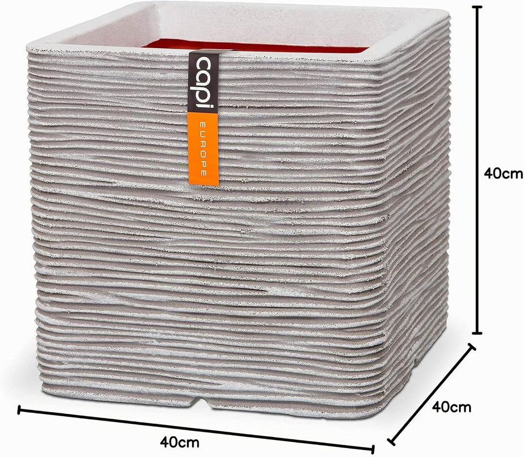 Capi Europe - Blumentopf quadratisch Rib NL - 40x40 - Elfenbein - Öffnung Ø32 - Blumentopf für den I