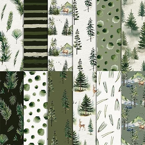 Waldmuster Scrapbooking Papier 30x30 cm, 24 Blatt/12 Designs Doppelseitiges Bastelpapier, Weihnachts