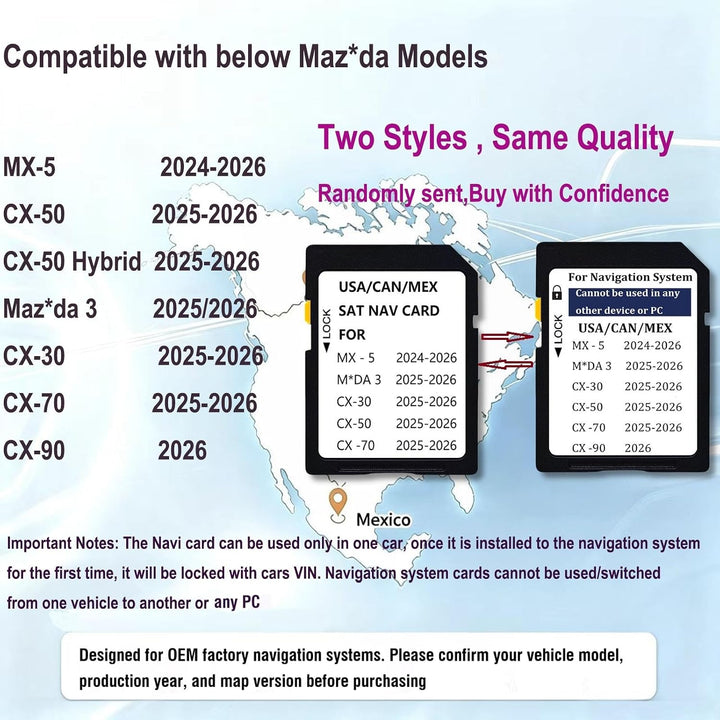 Navigations-Speicherkarte für 2025, GPS-Karte, kompatibel mit Mazda 3 (2025), MX-5 (2024), Cx-30 (20
