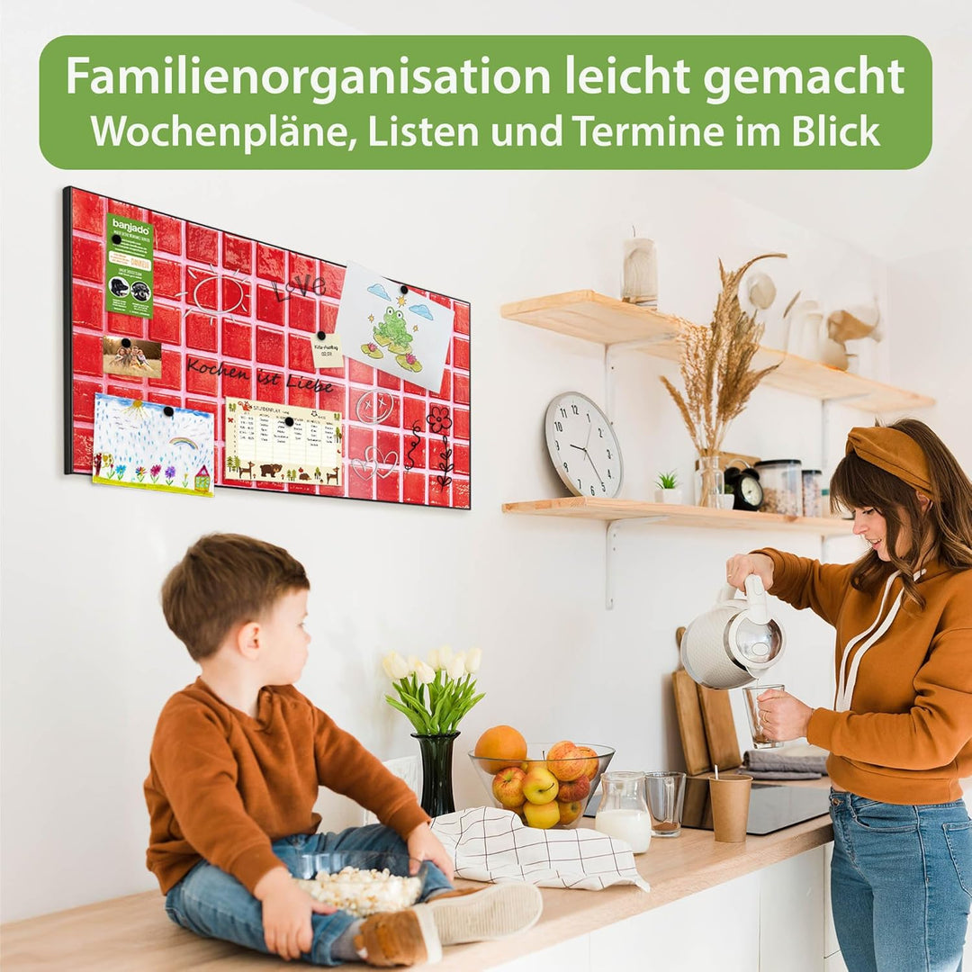 banjado Magnettafel schwarz 78 x 37cm / Magnetwand Metall/Magnetpinnwand als Memoboard/Pinnwand Magn