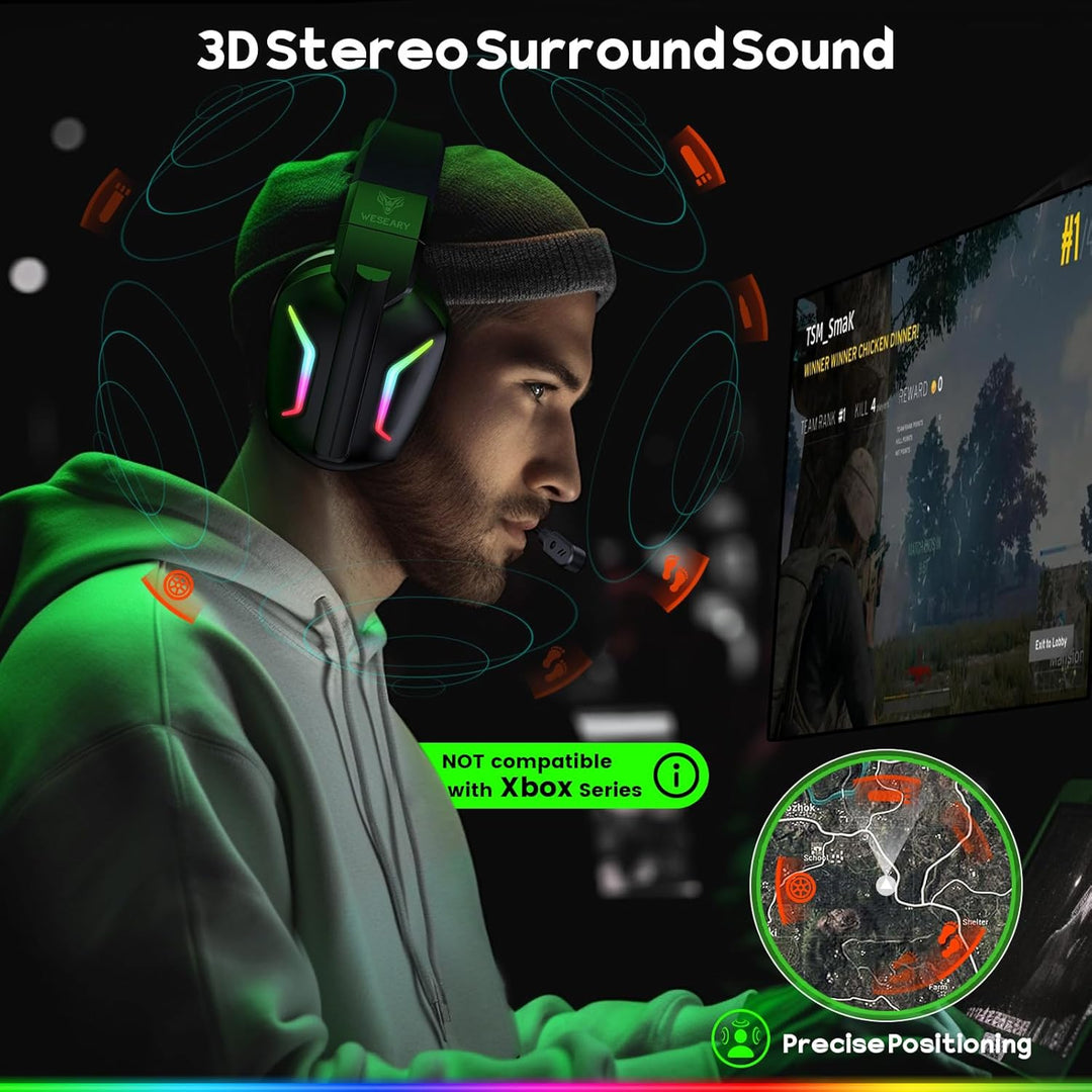 WG1 Bluetooth Headset, 2,4G Gaming Headset Wireless mit Mikrofon für PS5, PS4, PC, Mac, Faltbarer Su
