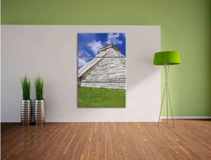 Pixxprint Schöner Maya Tempel in Mexiko 3-Teiler Leinwandbild 120x80 Bild auf Leinwand