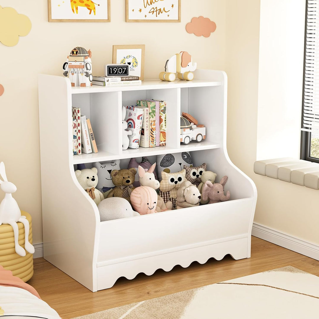 Kinder Bücherregal & Spielzeugregal – Freistehendes Kinderregal aus Holz mit 4 Fächern, Spielzeugauf