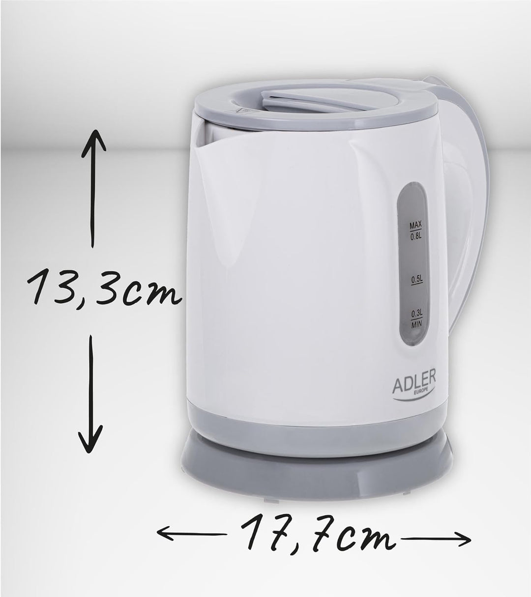 ADLER-Kunststoffkessel 1,0 l, Kontrollleuchte, Trockengehschutz, weiss 1 Liter Weiss, 1 Liter Weiss