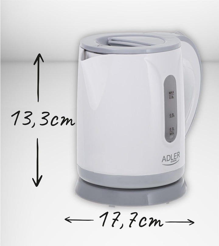 ADLER-Kunststoffkessel 1,0 l, Kontrollleuchte, Trockengehschutz, weiss 1 Liter Weiss, 1 Liter Weiss