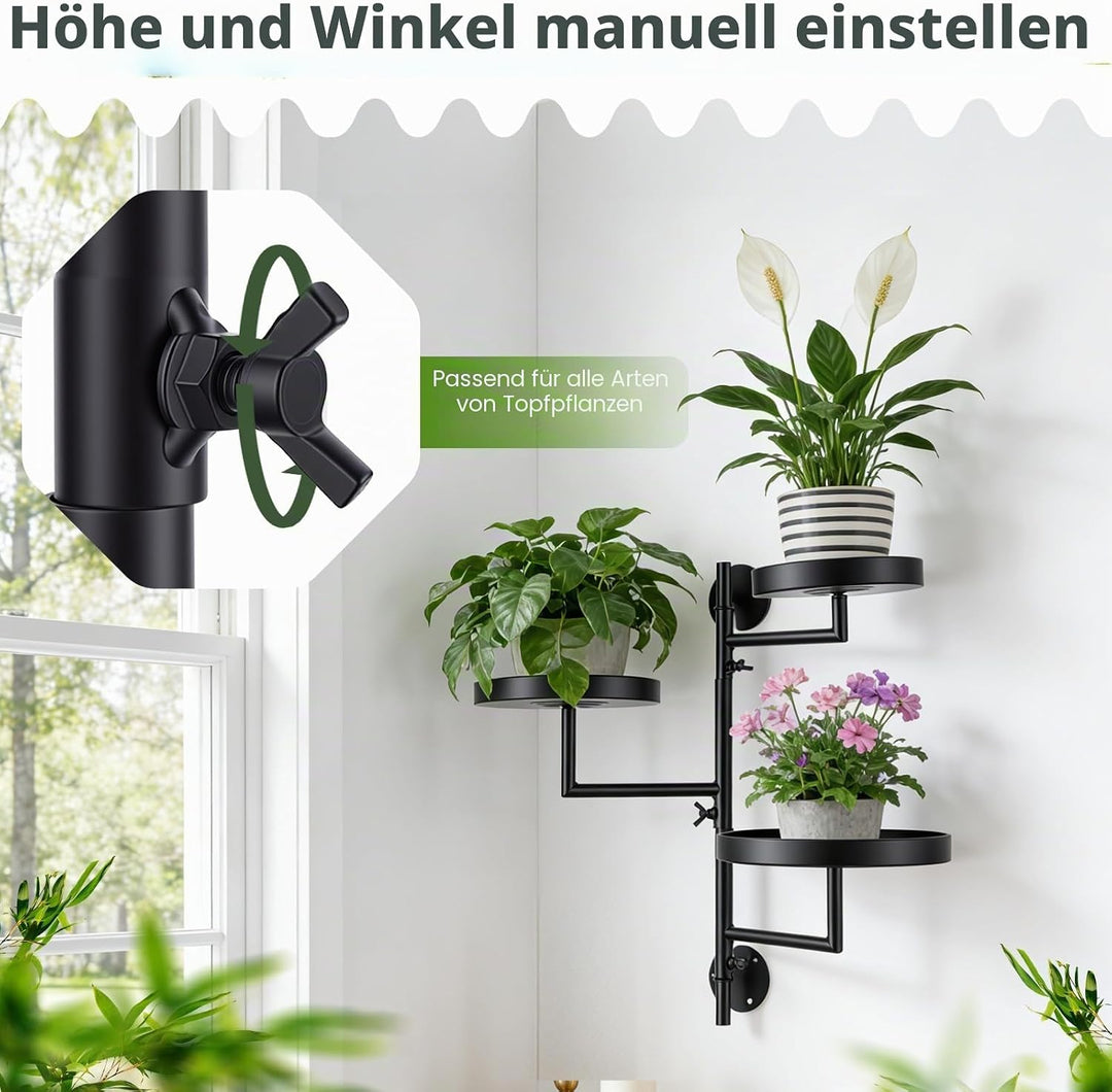 3-stöckig Drehbares Fenster-Pflanzenregal, Platzsparender Metall Blumenständer mit 180° Rotation, Wa