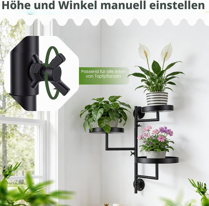 3-stöckig Drehbares Fenster-Pflanzenregal, Platzsparender Metall Blumenständer mit 180° Rotation, Wa