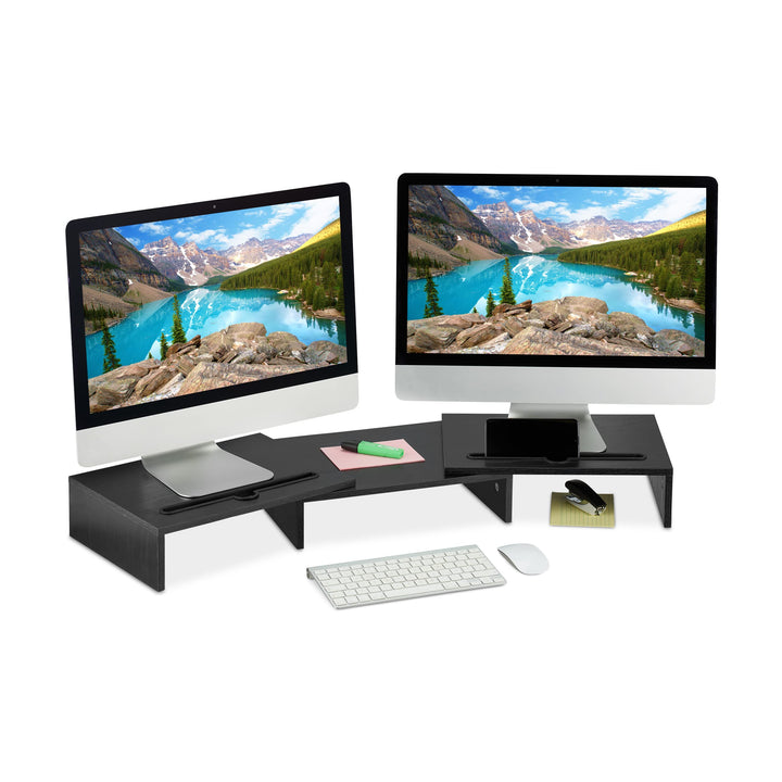 Relaxdays Monitorständer für 2 Monitore, ausziehbar, verstellbar, Monitorerhöhung Schreibtisch, PC O