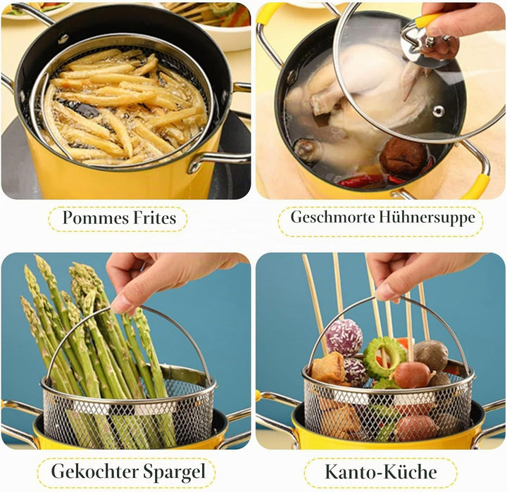 PARACITY 3 L Friteuse mit Siebkorb, Klein Frittiertopf öl mit Anti-Verbrühungs-Silikongriff, 304 Ede