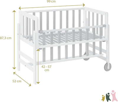 Geuther Beistellbett Betty | 45 cm x 90 cm | 9-Fach Höhenverstellbar | mit Lattenrost aus Massivholz