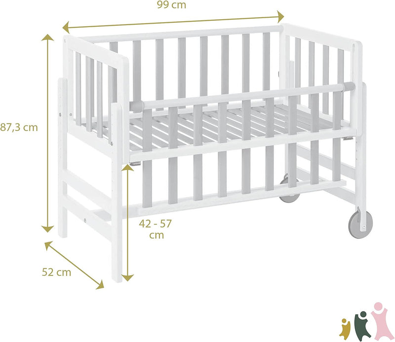 Geuther Beistellbett Betty | 45 cm x 90 cm | 9-Fach Höhenverstellbar | mit Lattenrost aus Massivholz