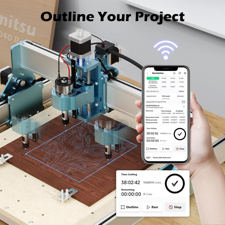 Genmitsu GGW-U232 Kabelloses Wi-Fi-Modul-Kit, G-Code-Senden per App, Fernbedienung und Monitor-CNC-O