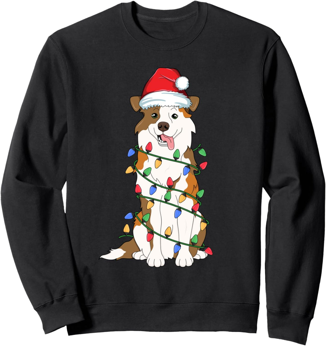 Australian Shepherd Christmas Tree Light Aussie Xmas Dog Sweatshirt