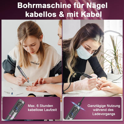 Nagelfräser für Gelnägel Kabellos, Auriox Elektrische Nagelfeile Fräser für Gelnägel, USB Wiederaufl