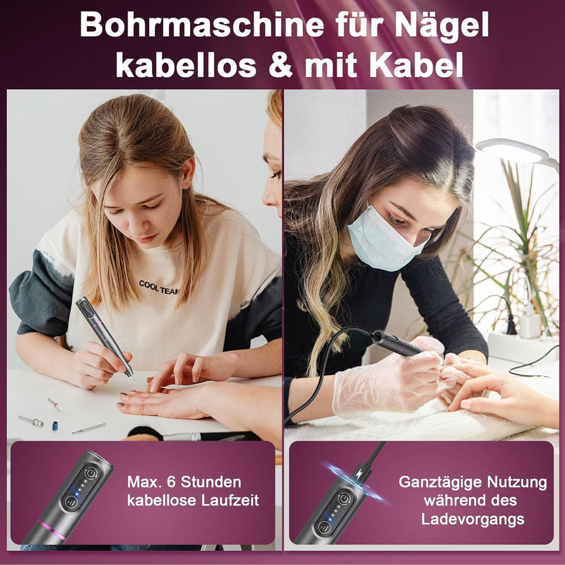 Nagelfräser für Gelnägel Kabellos, Auriox Elektrische Nagelfeile Fräser für Gelnägel, USB Wiederaufl