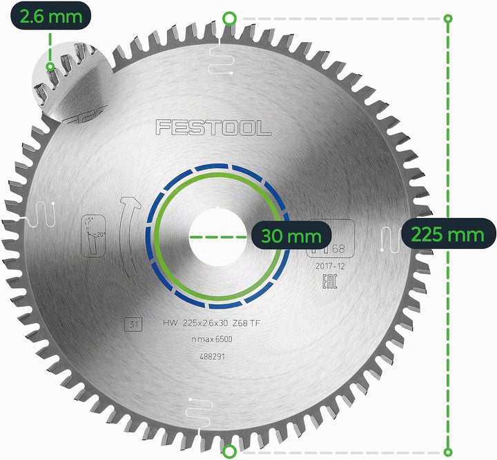 Festool Spezial-Sägeblatt Alu 225x2,6x30 TF68, 225x2,6x30 TF68