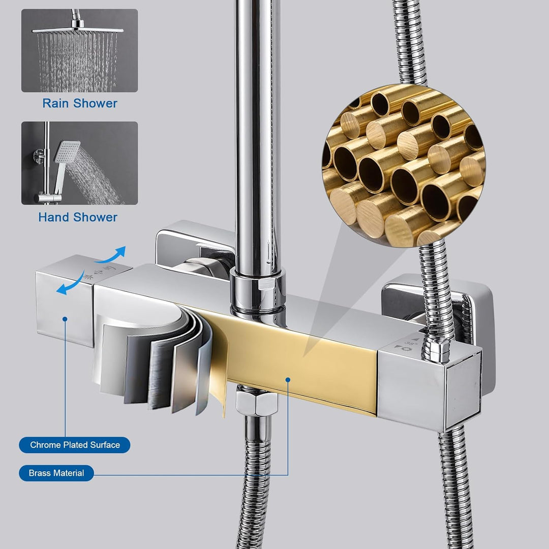 BONADE Duschsystem mit Thermostat, Regendusche mit Armatur, Edelstahl Duscharmatur Komplettset, Dusc