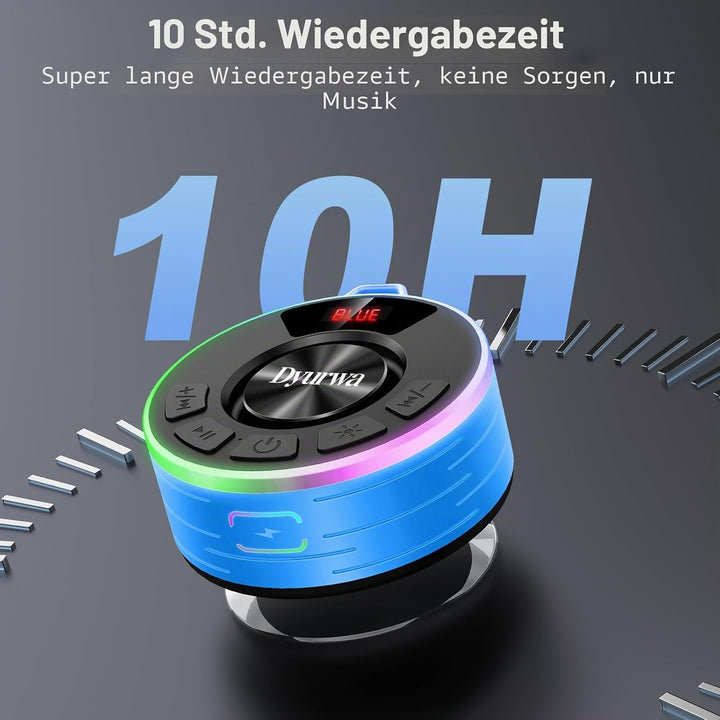 Wasserdichter Bluetooth Duschlautsprecher, 10H Bluetooth-Lautsprecher mit Saugnapf, Tragbare bluetoo